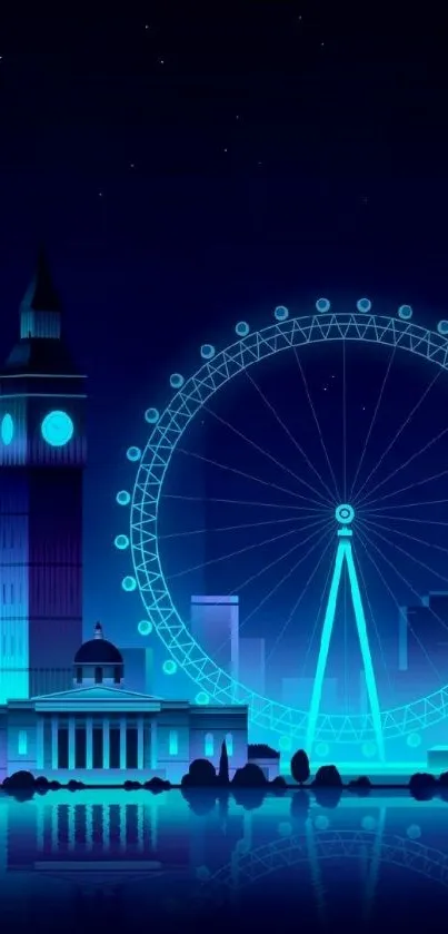 London skyline digital wallpaper with Ferris wheel at night.