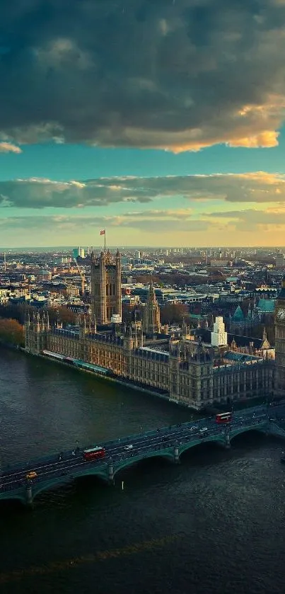 A stunning London skyline featuring sunset hues over the river Thames.