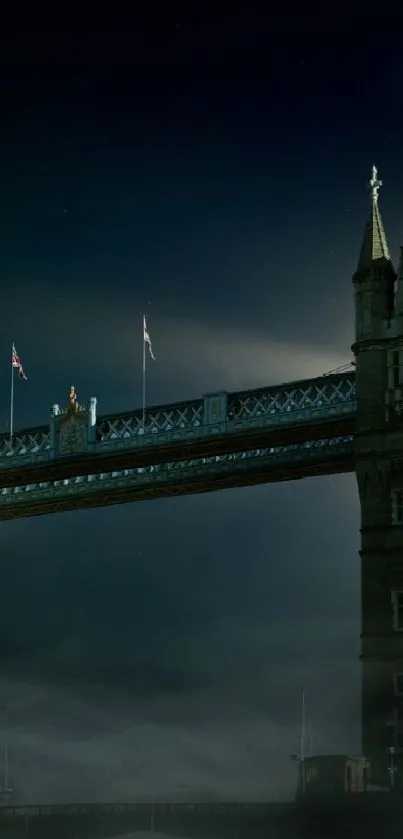 Night view of Tower Bridge with mist and moonlight.