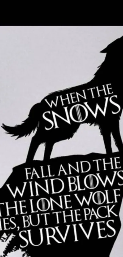 Silhouette of howling wolf with survival quote on wallpaper.