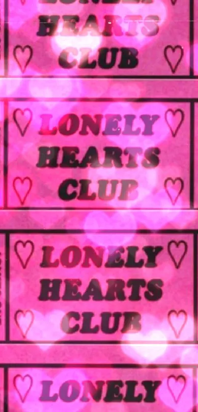 Lonely Hearts Club tickets in pink on a mobile wallpaper.