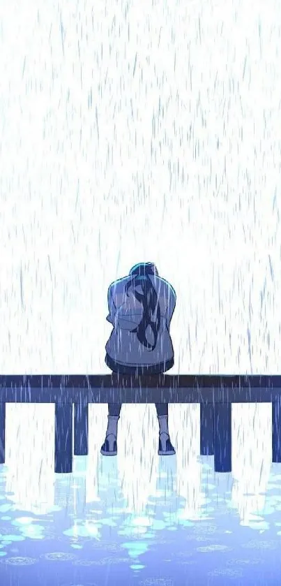 Artistic illustration of a lone figure on a bench in the rain.