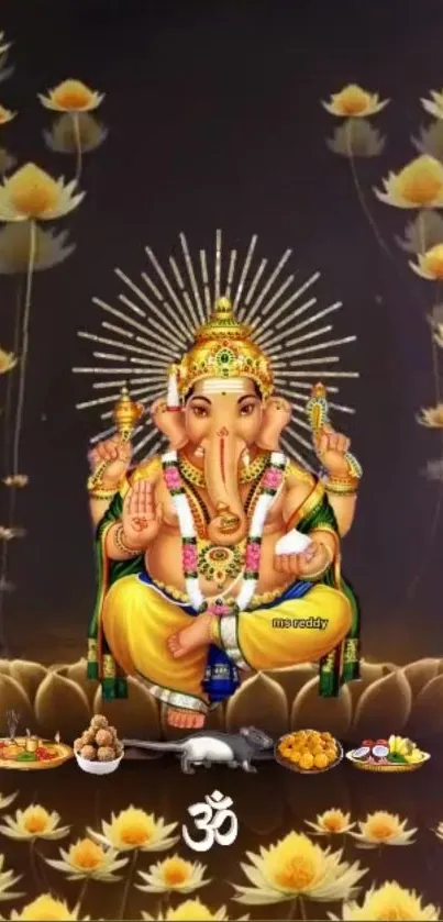 Divine Lord Ganesha with lotus flowers.