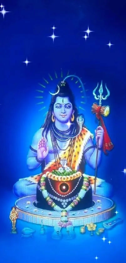 Vibrant Lord Shiva with cosmic background and starry accents.