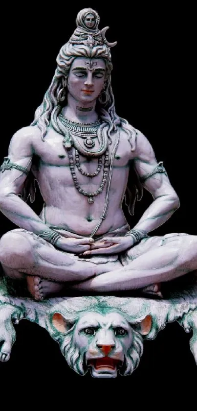 Lord Shiva in meditation sitting on a lion, a spiritual artwork.