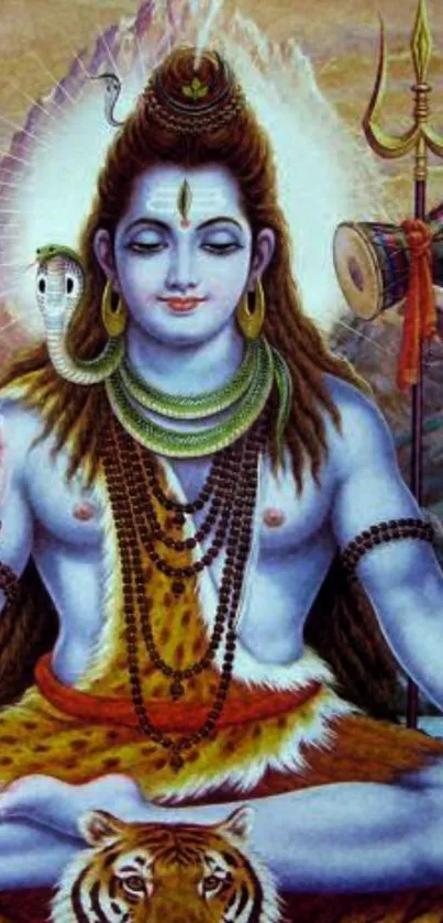 Mobile wallpaper of Lord Shiva in meditation with vibrant colors.