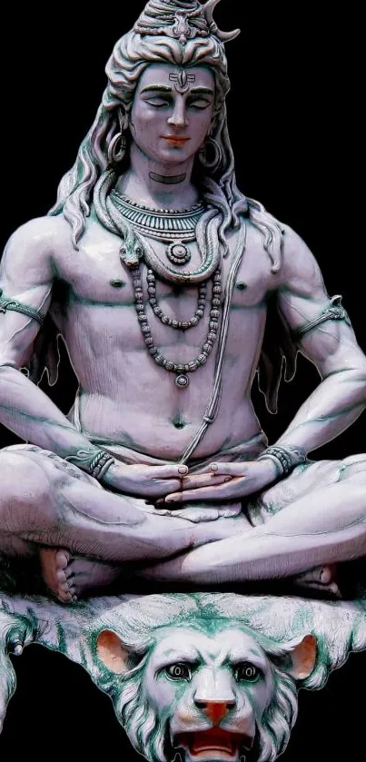 Shiva statue in meditation with lion base