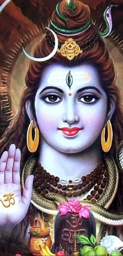 Vibrant Lord Shiva mobile wallpaper featuring divine symbolism.