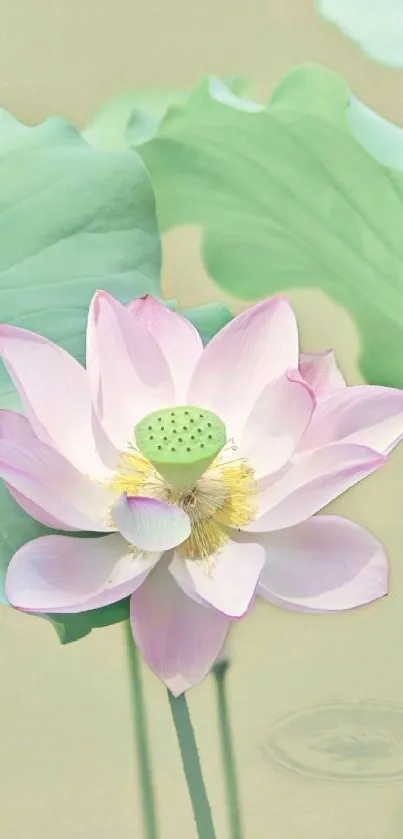 Pastel green and pink lotus flower wallpaper.