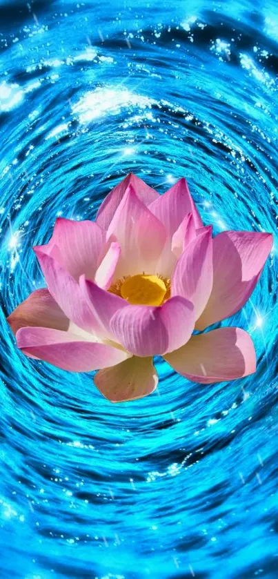 Pink lotus flower in a blue swirling vortex wallpaper.