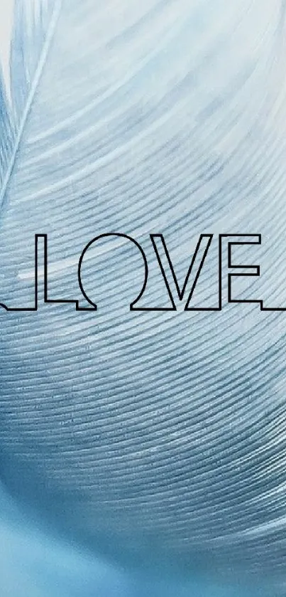 Elegant feather and love with heartbeat lines on a cyan blue background.