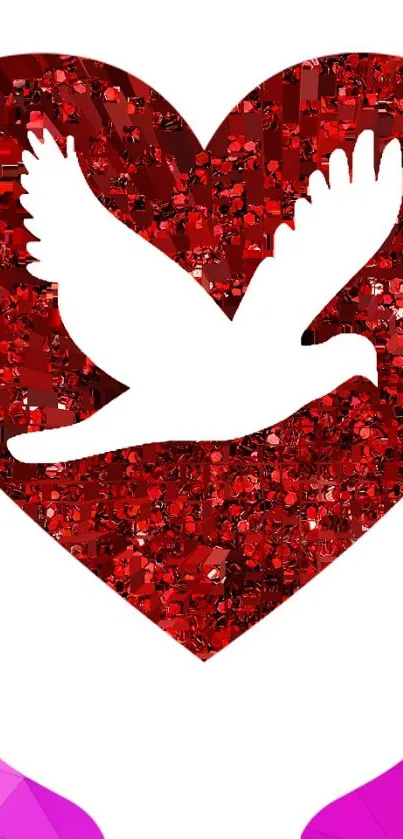 Mobile wallpaper with a mosaic heart and dove illustration.