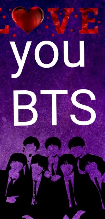 Purple gradient wallpaper with love and BTS text.