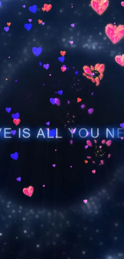 Mobile wallpaper featuring hearts and 'Love is All You Need' text.