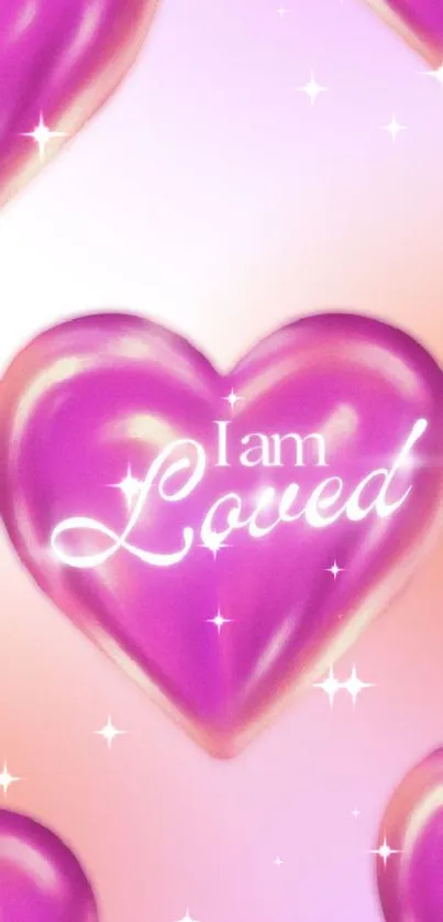 Pink heart with 'I am Loved' text on gradient background.