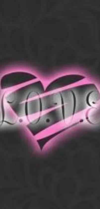 Heart design with pink glow and LOVE text on dark wallpaper.