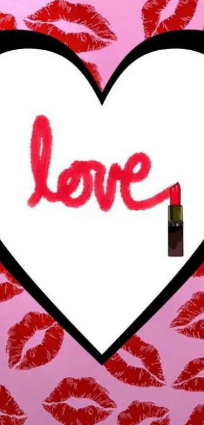 Romantic mobile wallpaper with lipstick kisses and love theme.