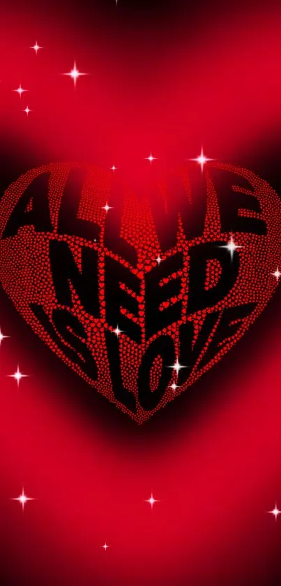 Inspirational red love heart wallpaper with sparkles.