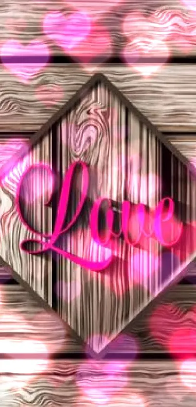 Wallpaper with 'Love' text on a wooden background.