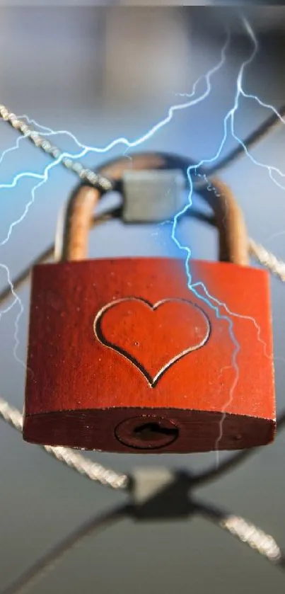 Heart-engraved padlock with lightning.