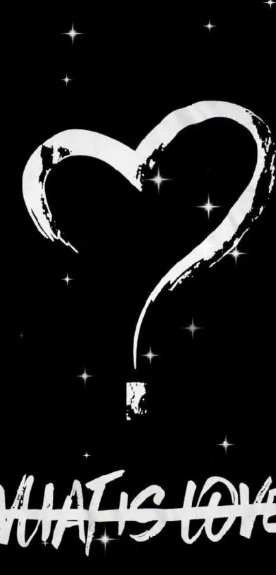 Black wallpaper with heart question mark design.