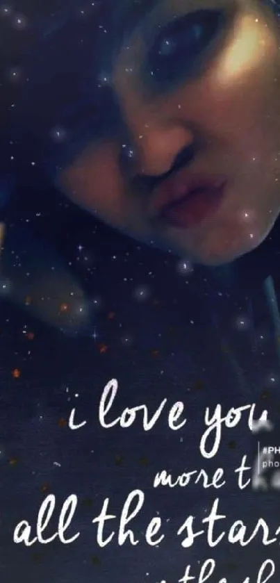 Romantic night wallpaper with love message 'I love you more than all the stars in the sky'.