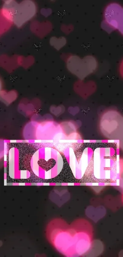 Love-themed wallpaper with pink and black design.