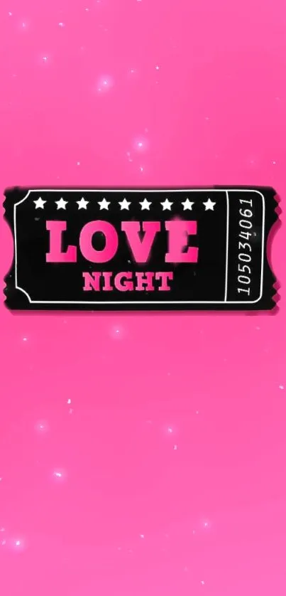 Pink background with black 'Love Night' ticket design.