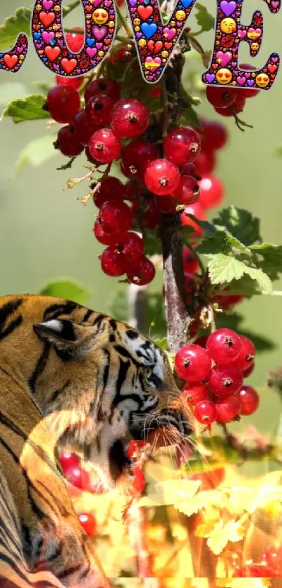 Tiger with red berries and 'LOVE' design.