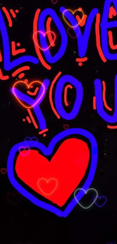 Vibrant 'Love You' heart design on a dark background.