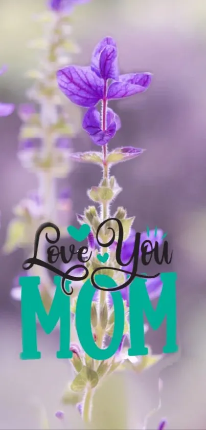 Purple flower with 'Love You Mom' text.