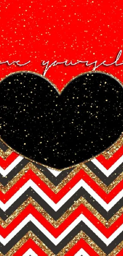 Love Yourself bold heart wallpaper with vibrant chevron pattern.