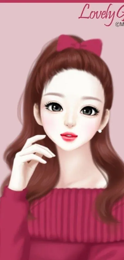 Lovely girl digital art with pink background.