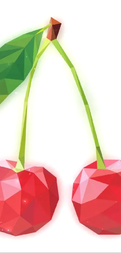 Low poly geometric cherries with green leaf.