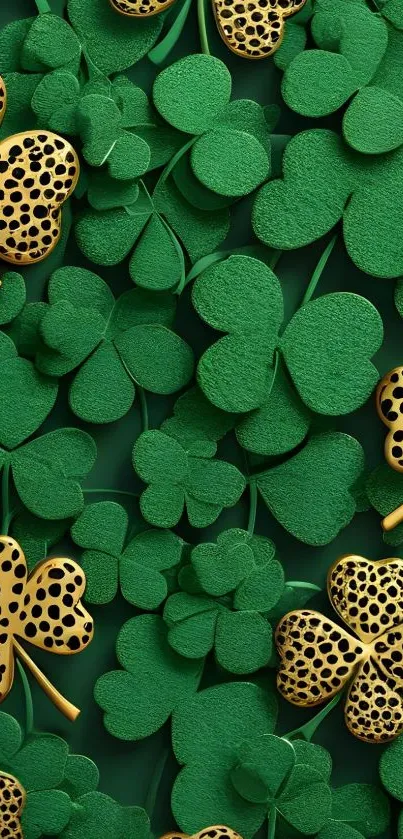 Green clovers with gold accents mobile wallpaper.