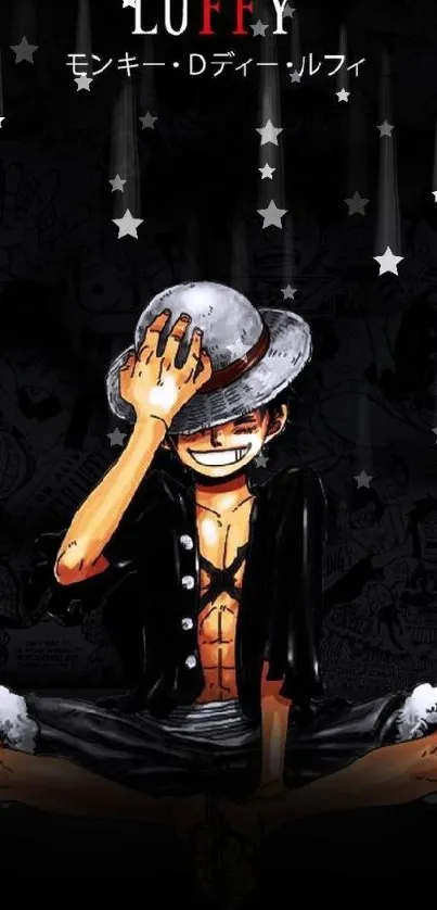 Anime character Luffy in dark background wallpaper.