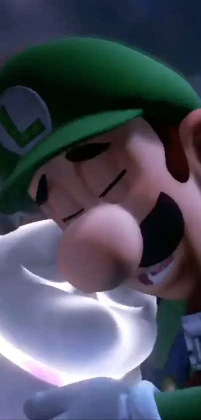 Luigi lovingly embraces a friendly ghost.