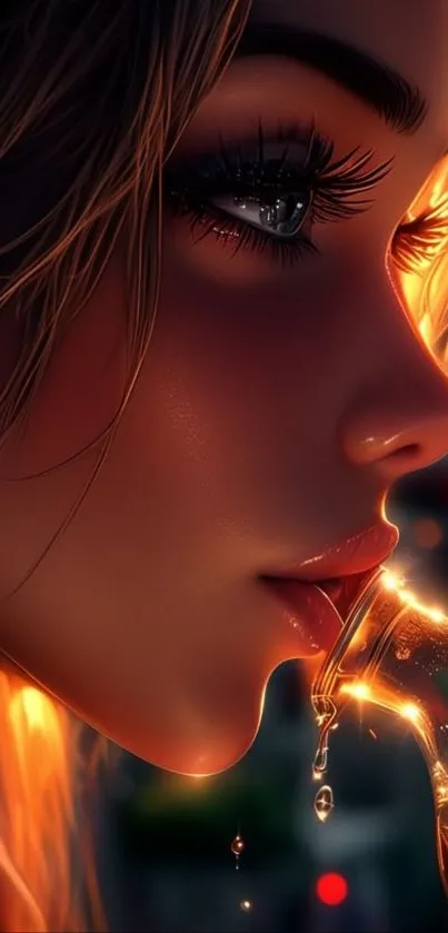 Anime-inspired portrait with luminous glow and warm lighting.