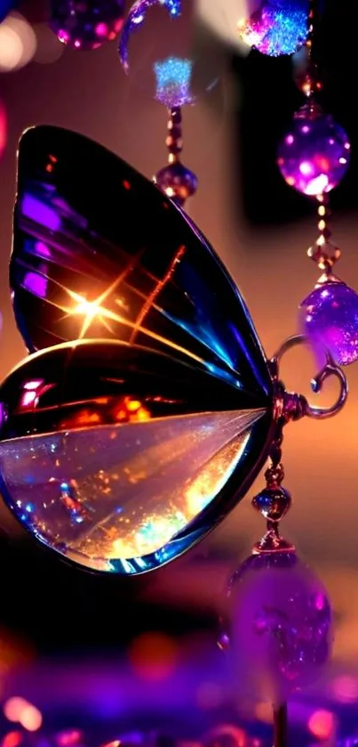 Luminous butterfly amid glowing violet jewels.