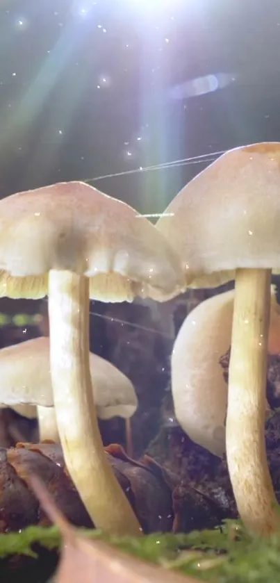 Close-up of glowing forest mushrooms.