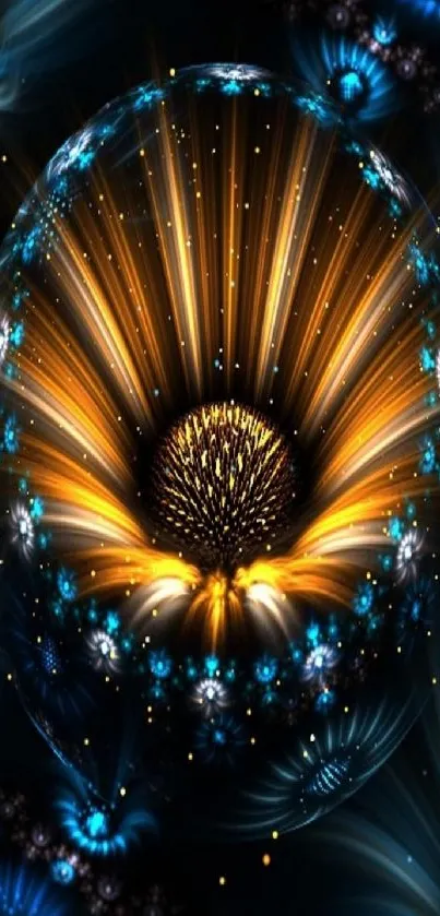 Vibrant fractal flower mobile wallpaper with luminous glow.