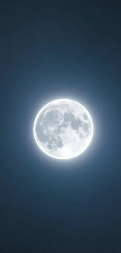 Luminous full moon in a dark blue sky wallpaper.