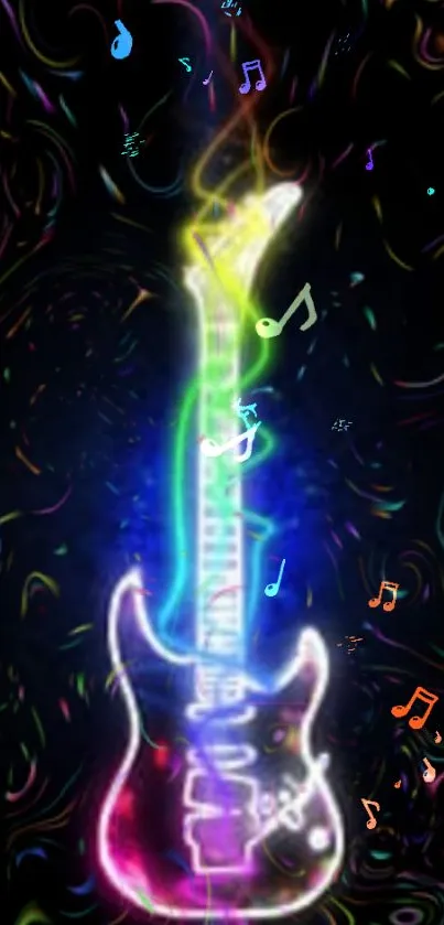 Luminous guitar with neon lights wallpaper for phones.