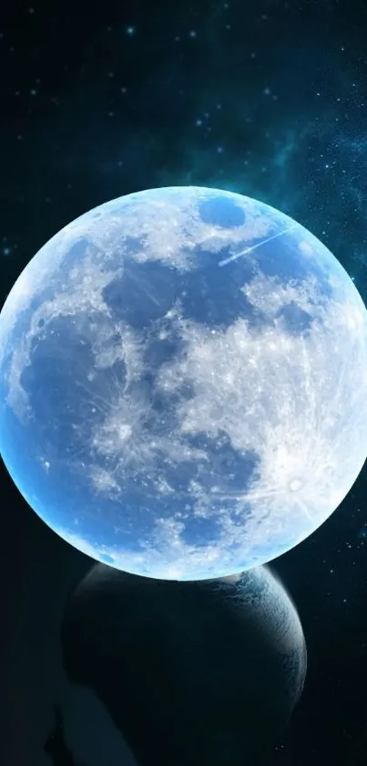 Luminous full moon against a starry night sky wallpaper.