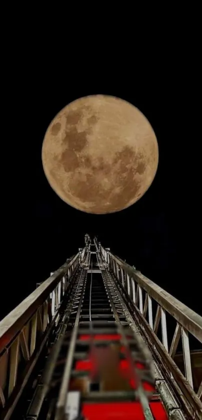 Wallpaper featuring a ladder reaching up towards a full moon in a dark sky.