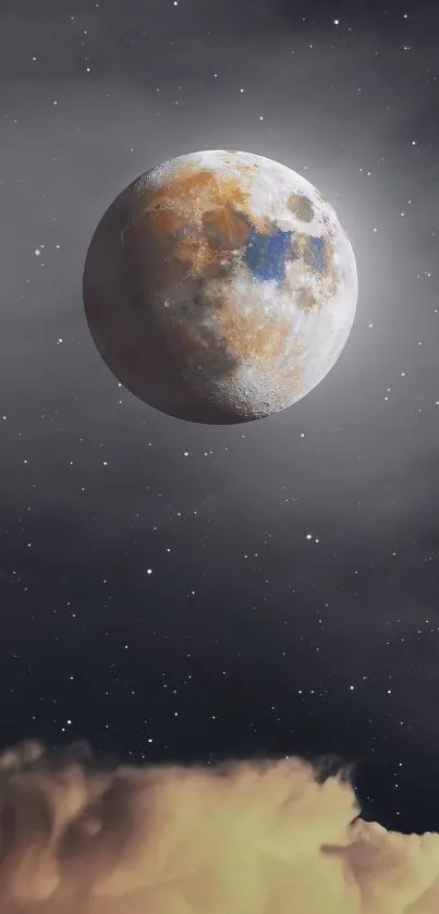 Moon against a dark, starry night sky wallpaper.