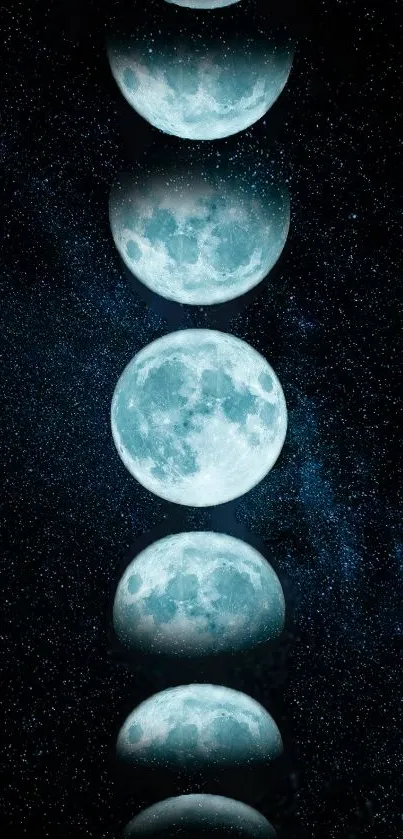 Vertical wallpaper depicting moon phases against a starry night sky.