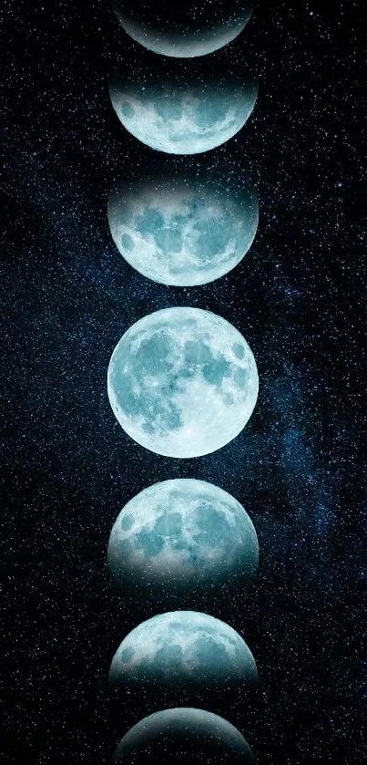 Wallpaper featuring lunar phases against a dark, starry galaxy background.