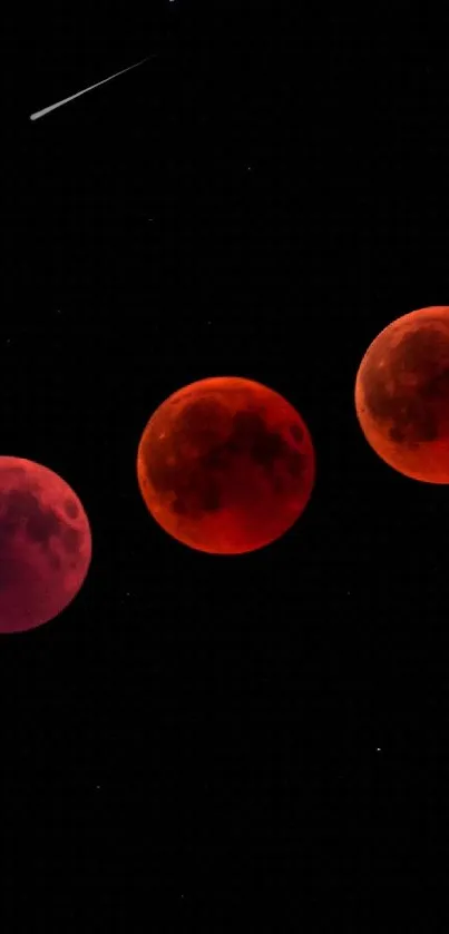 Red lunar phases against a black sky in mobile wallpaper.