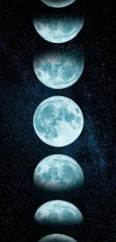 Moon phases wallpaper with a starry night sky background.